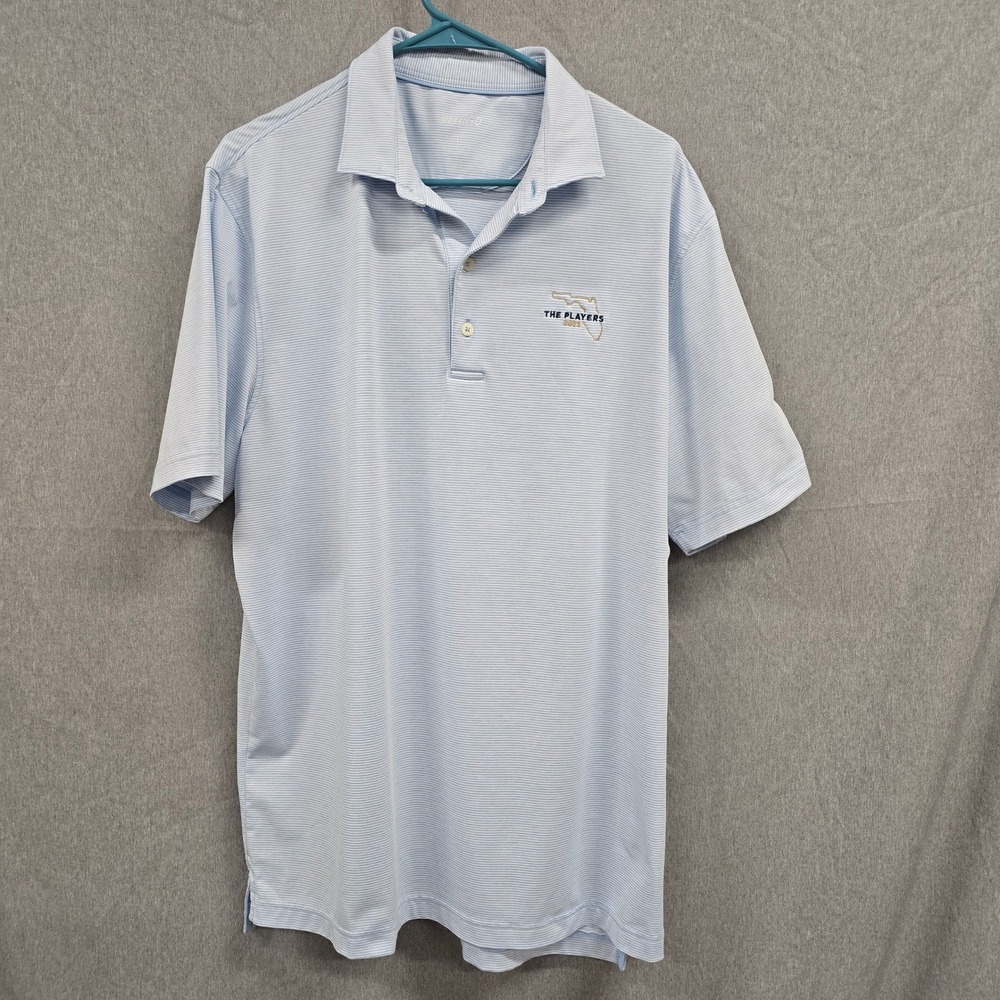 Johnnie-O Mens The Players 2023 Golf Polo Shirt Blue Striped XL Signature Brand